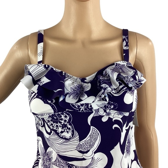 Island Escape Tahiti Bandini Swim Tankini Top Size 6 Blue Floral - Picture 2 of 7